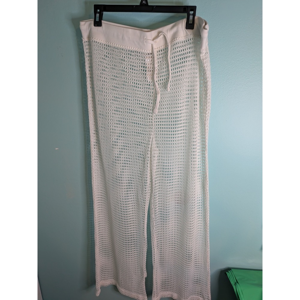 Serra White Mesh Beach Pants Crochet Wide Leg Swim Cover Up XL 16-18 Drawstring
